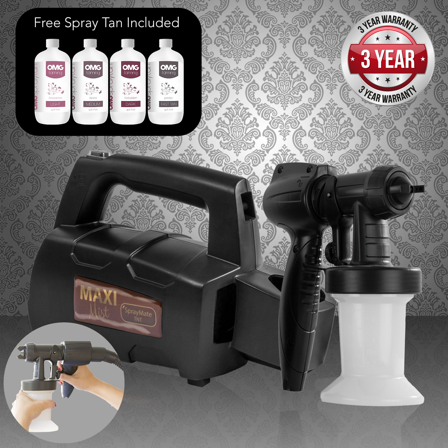 Maximist Spraymate TNT Spray Tanning Machine + OMG Tan Solution 4 x
